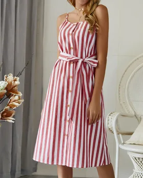 

European And American-Style Women's Clothing 2019 Summer New Strap Striped Dress Hot Hot Selling