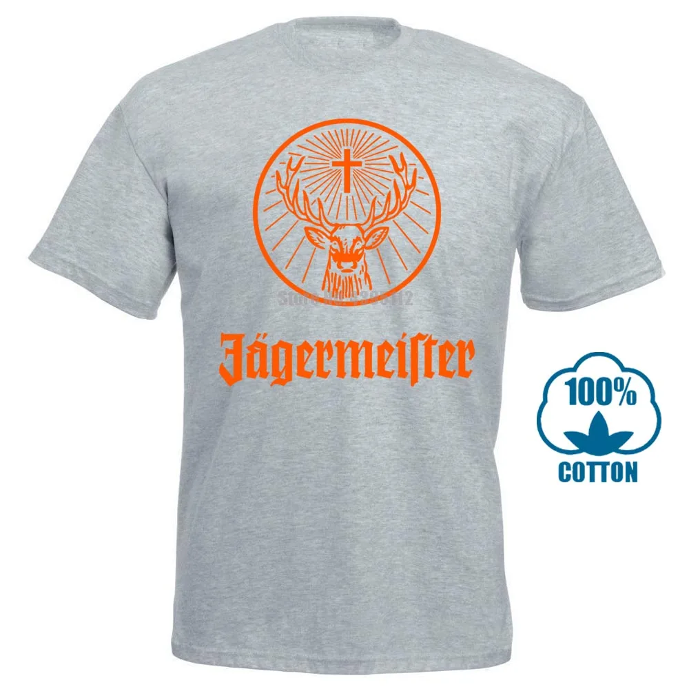 Серый Jagermeister Немецкий Логотип Мужская черная футболка хлопок Новая мода из США - Цвет: Серый