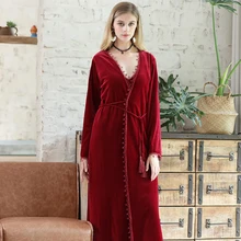 Explosion gold бархатный халат женская осенняя и зимняя благородная Невеста утренний халат Толстая Длинная женская домашняя пижама винно-красный