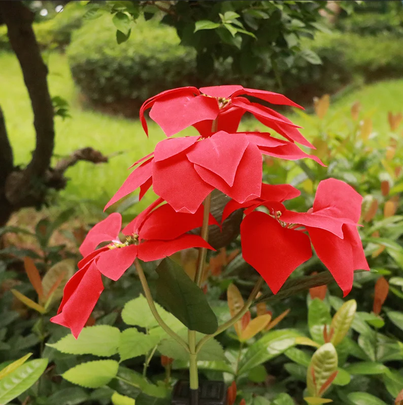Solar LED Red Christmas Flower Insert Solar Simulation Lantern LED Garden Light Garden Decoration Light Night Lighting