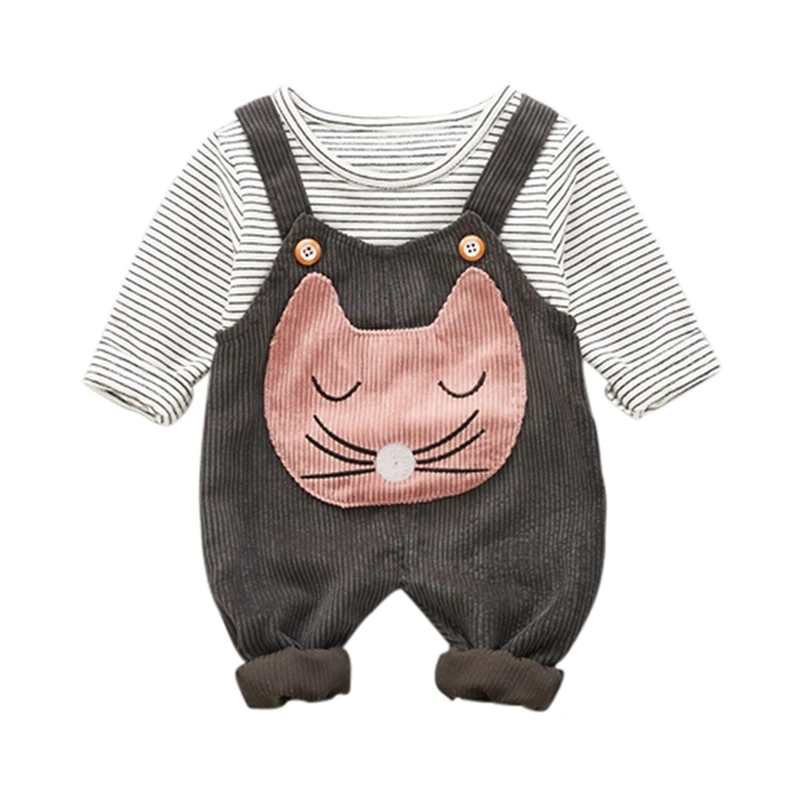 

2019 Autumn Baby Kid Boy Girl Clothes Girl Clothing Set cotton Long Sleeves Striped Top+Bib Pant 2Pcs Kids Clothes Set#C