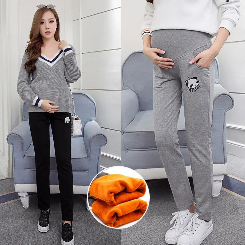 

20 Autumn And Winter Maternity Pants Athletic Pants Loose-Fit Abdominal Support Outer Wear Embroidery Thick Golden Fleece Casual