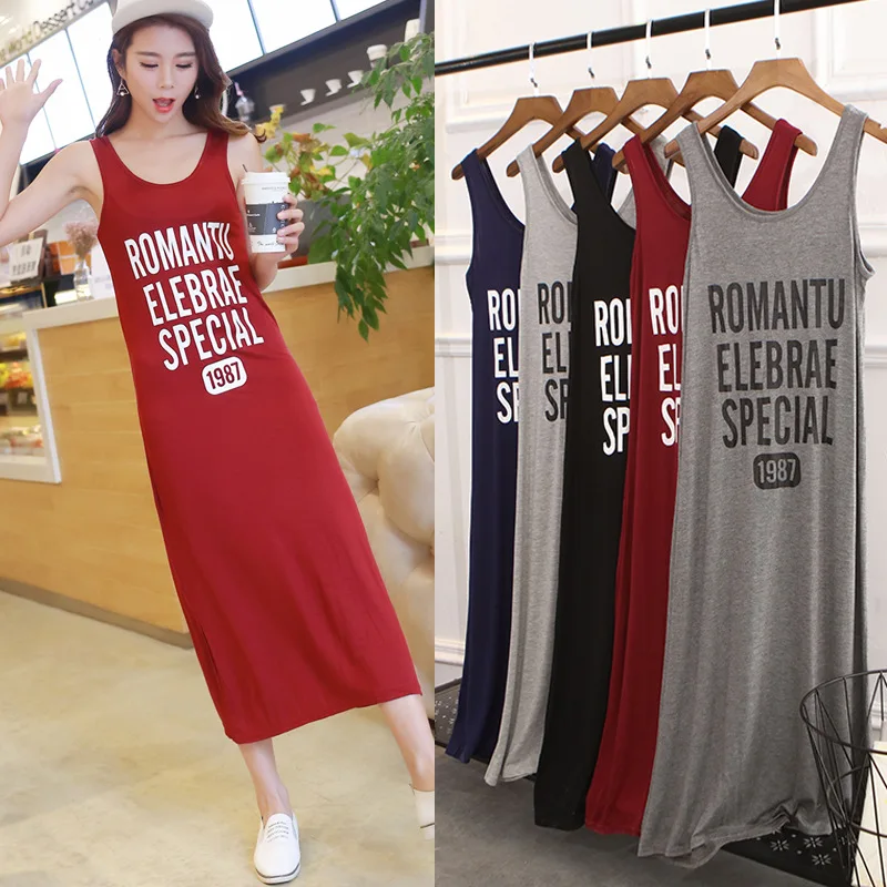 

Spring And Summer New Style Modal Strapped Dress Women's Lettered Korean-style Step Dress Sleeveless Base Vest Skirt