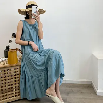 

2020 Women Sleeveless O-Neck Spring Women Basic Long Dress Elegant Women Casual Boho Oversized Chiffon Dress Vestidos