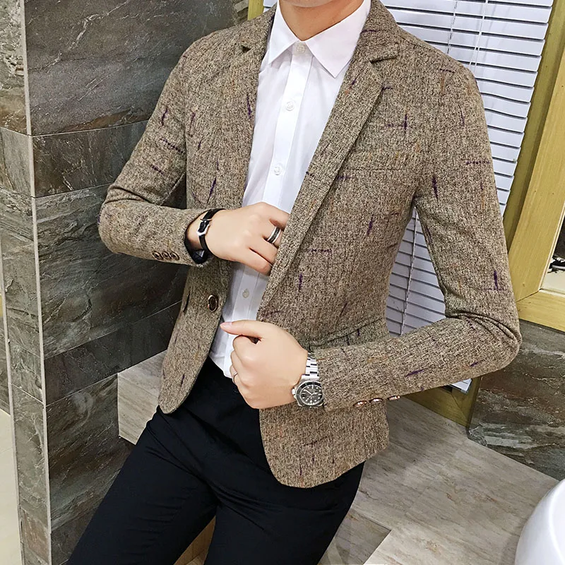 

2019 New style Blazer British Stylish Male Blazer Suit Jacket Business Casual One Button Blazer Men Regular Abrigo Hombre S-3XL