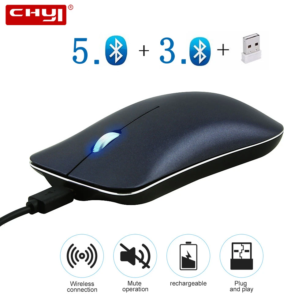 Двухрежимная Bluetooth Беспроводная перезаряжаемая Бесшумная офисная компьютерная мышь эргономичная Usb оптическая Mause тонкая 3d мышь для ПК ноутбука