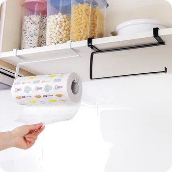 

Creative cupboard cabinet door roll film holder Hanging Paper Towel Holder shelf film storage rack kitchen organizer