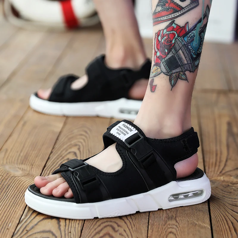 

Мужские сандалии на застежке-липучке, дышащие сандалии с открытым носком и мягкой подошвой, пляжная обувь, лето 2019