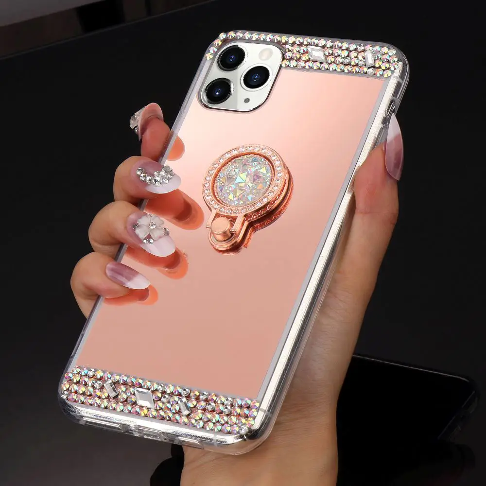 LAPOPNUT Розовое Золото Блестящий Алмазный Бампер зеркальный чехол для Iphone 11 Pro Xs Max Xr