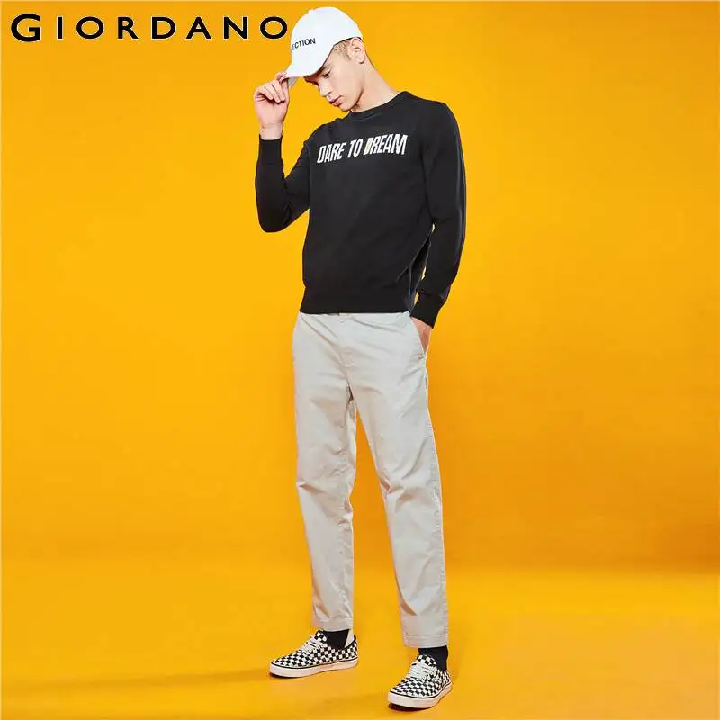 Giordano мужские свитера с буквенным принтом, круглый вырез, длинный рукав, пуловер, свитер, Легкий эластичный черный Sueter Hombre 01059859
