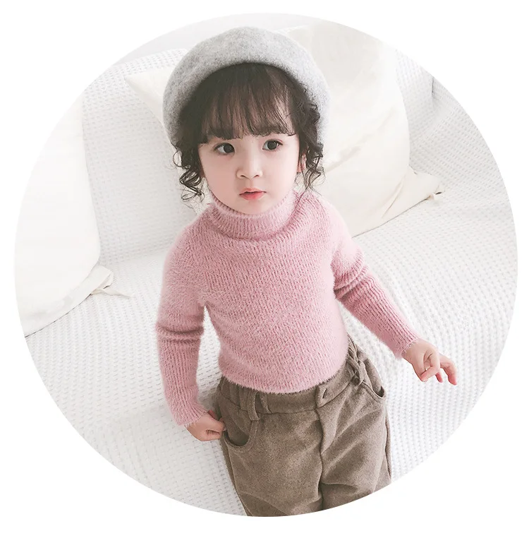 

Childrenswear 2019 Winter Girls Western Style Mink Cashmere High Collar Pullover Sweater CHILDREN'S Sweater