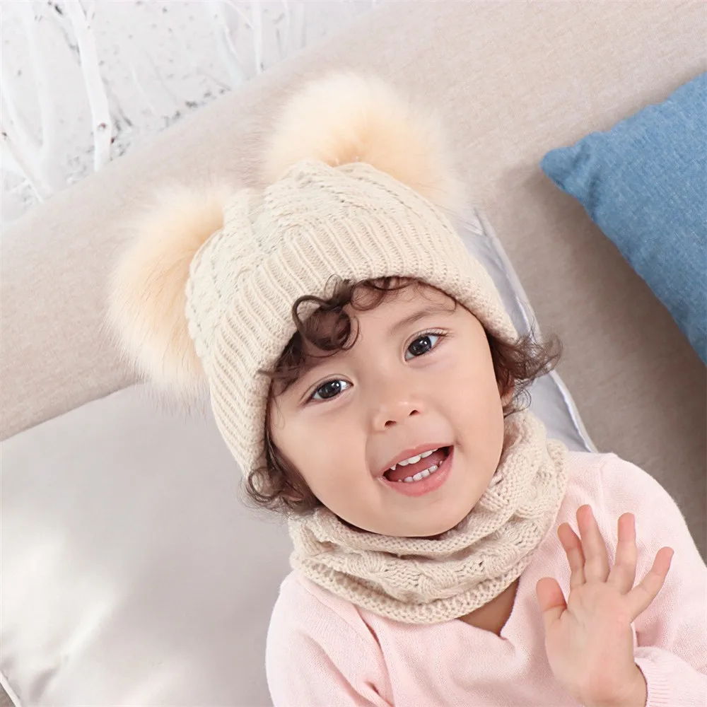 ARLONEET, детские вязаные шапки для девочек и мальчиков, акриловая шапка, шарф, комплект с помпонами, одноцветная теплая шапка, детская шапочка, шапка s, рождественские детские зимние теплые шапки