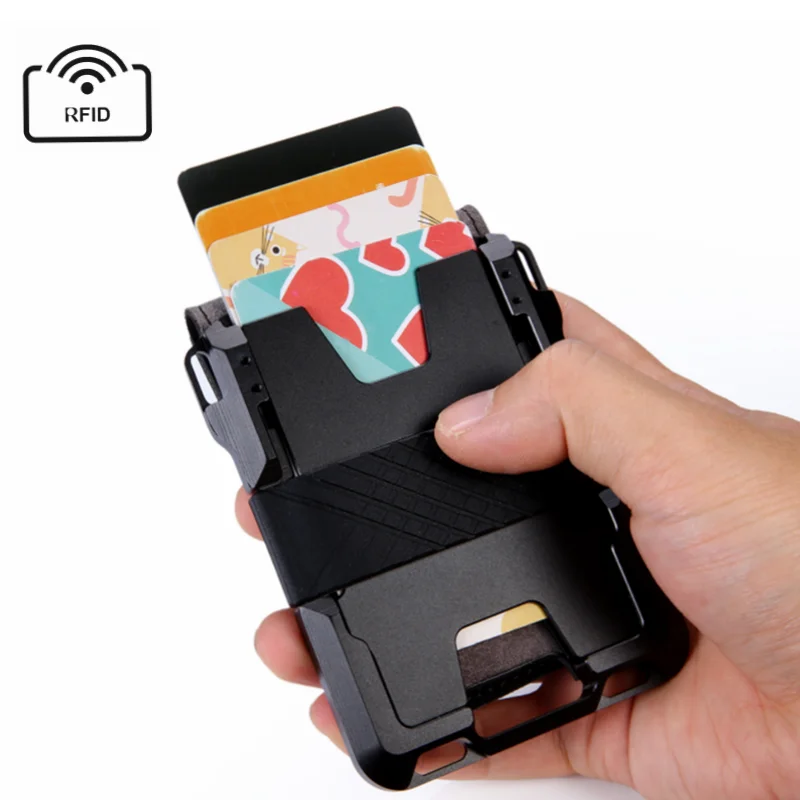 

Aluminum RFID Blocking Credit Card Holders Coin Purse Genuine Leather Minimalist Card Wallet for Men Women Driver License Case