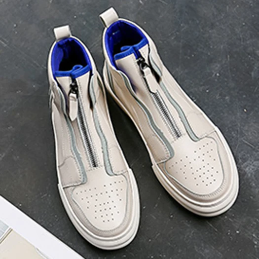breathable skate men shoes casual high top spring flats white comfort trainers black hip hop street style sneakers designer - Цвет: Белый