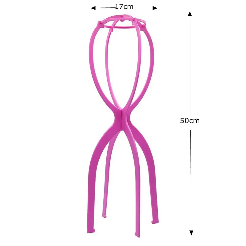 50cm colore nero/rosa regolabile alto supporto per parrucca supporto per parrucca in plastica pieghevole portatile per lo Styling Display parrucca lunga da donna