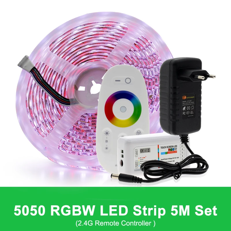 5 м Светодиодная лента 5050 RGB/RGBW/RGBWW гибкий диодный светильник для украшения дома+ 2,4G сенсорный пульт дистанционного управления+ 12V источник питания - Испускаемый цвет: RGBW 2.4G Touch