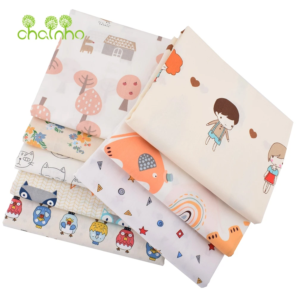 Chainho,Printed Twill Cotton Fabric,DIY Sewing&Quilting For Baby&Children's Bedding Material,Beige Cartoon,100x160cm or 40x50cm