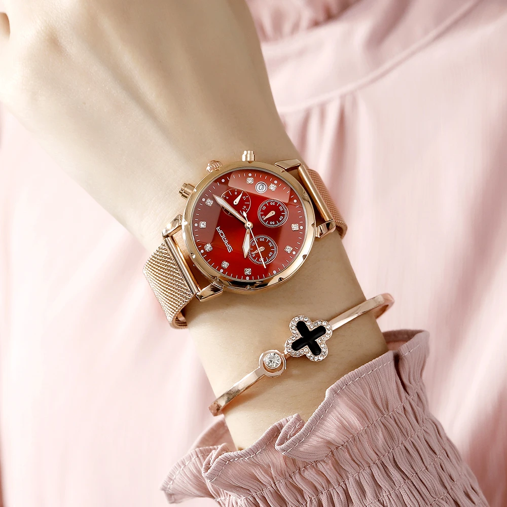 

SANDA Women Watches Top Brand Luxury Crystal Bracelet Watch Ladies Waterproof Net Red Quartz Wristwatch 2020 Fashion  