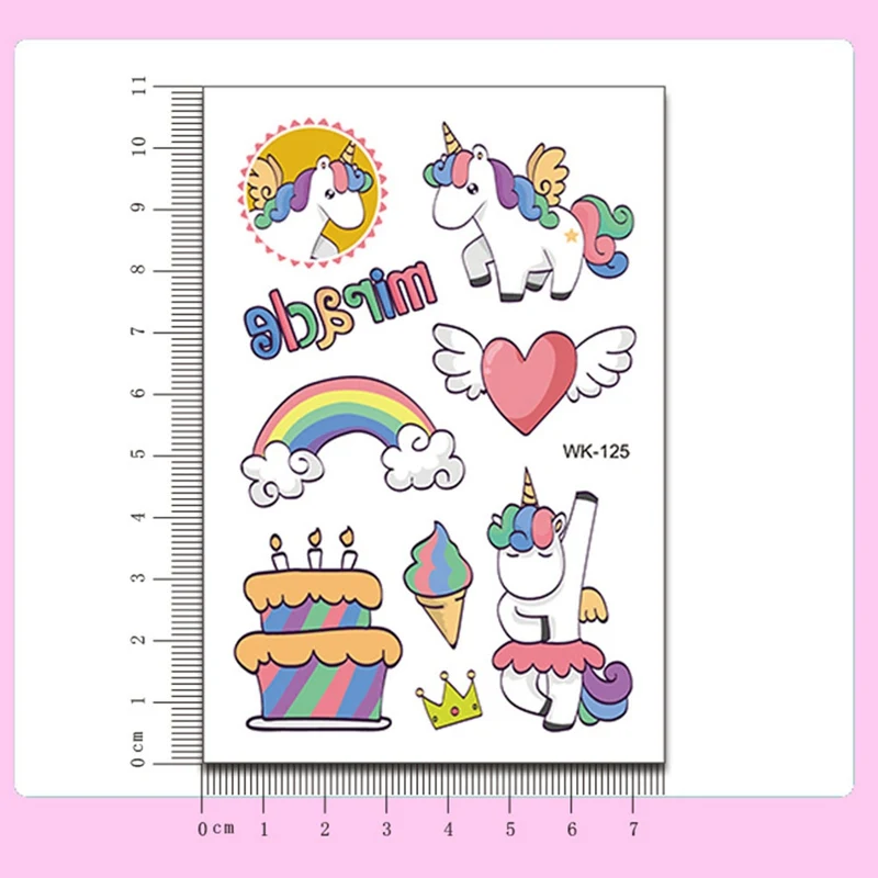 6 Sheet/Pack Random Color Cute Children Kids Cartoon Temporary Tattoos Sticker Girls Kids Unicorn Birthday Party Sticker