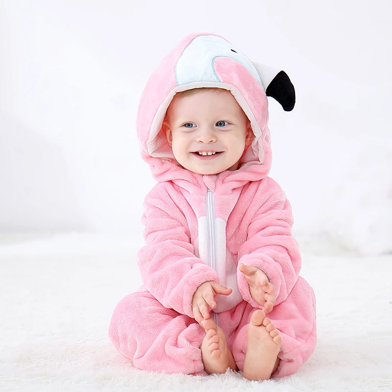 Комбинезон для маленьких девочек и мальчиков; фланелевый зимний комбинезон с рисунком лисы из мультфильма для новорожденных; одежда для маленьких девочек ropa de bebes - Цвет: pink bird