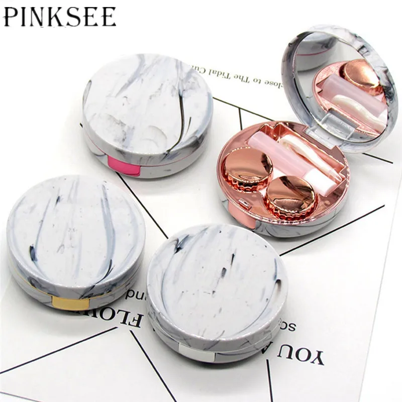 

PINKSEE Marble Texture Contact Lens Square Box Travel Glasses Storage Box for Unisex Contact Lens Case Glasses Care Box