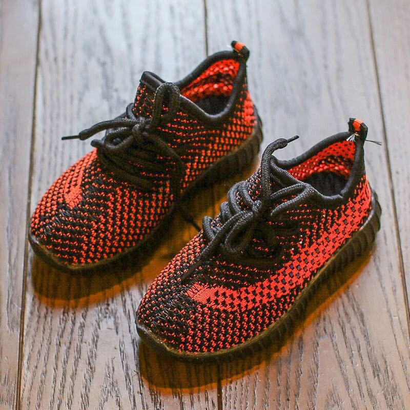 Black orange mesh Модные Нескользящие кроссовки для мальчиков и девочек; Детские повседневные дышащие кроссовки для бега; детская спортивная обувь ручной работы без застежки - Цвет: Black orange mesh
