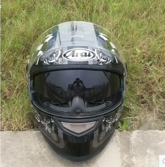 Полный шлем для бега с двойными линзами мотоциклетный шлем потрясающий череп цвет