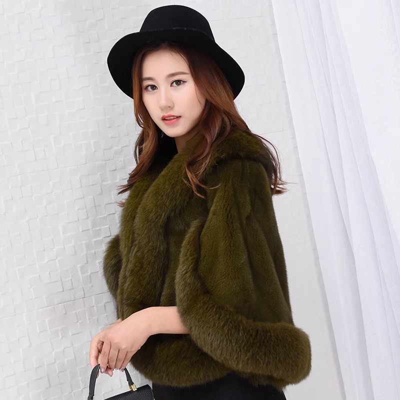 inverno цельный pele de vison xale capa das Mulheres de pele de vison curto simples moda generoso xale manto - Цвет: Бирюзовый