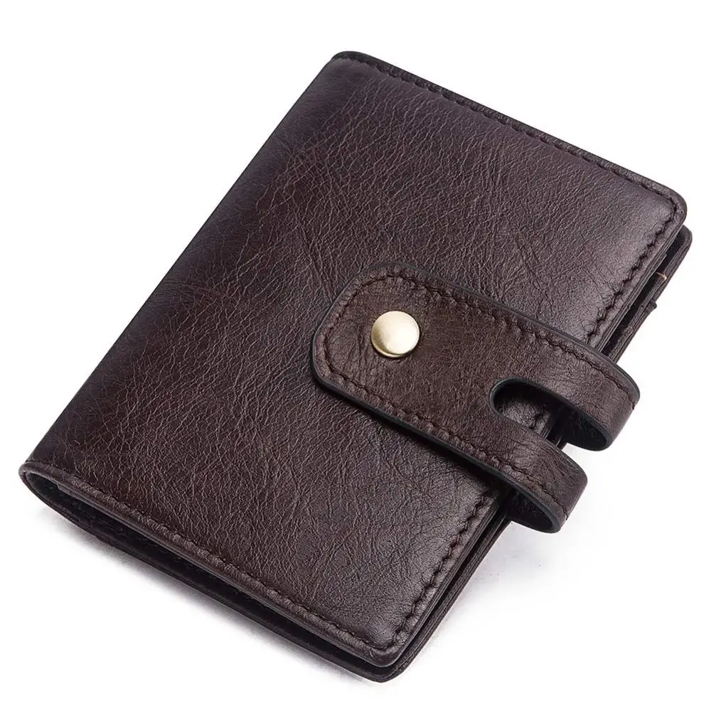 GZCZ Genuine Leather Credit Card Holder Business ID Slim Wallet Bifold Front Pocket With RFID Blocking Portomonee Mini Purse - Цвет: Coffee