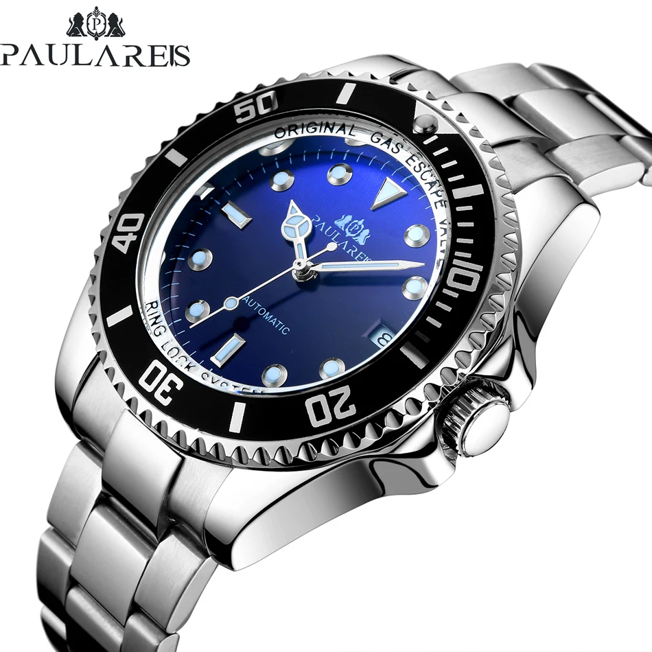 Automatic Self Wind Mechanical Stainless Steel Strap Gold Silver Gradient Black Blue Dial Date Business Men_voghion.com