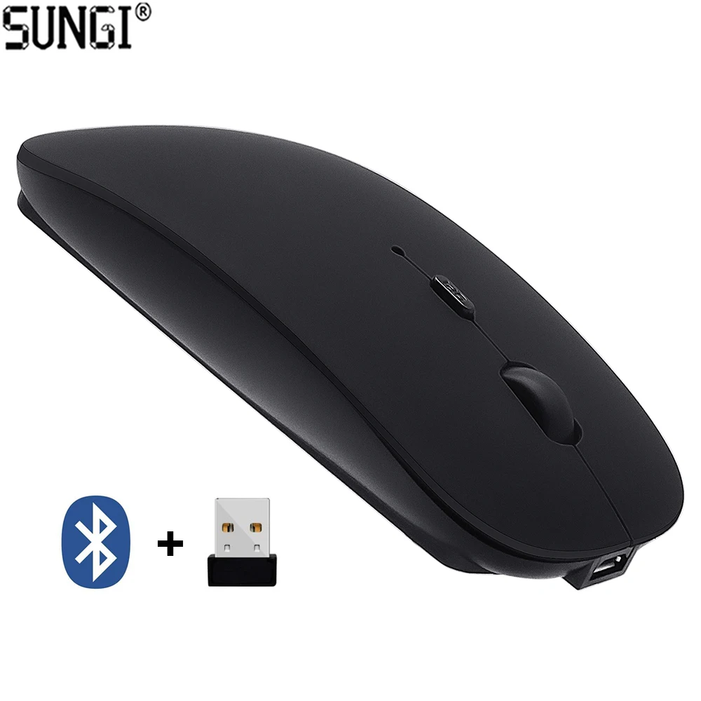 

SUNGI Wireless Rechargeable 2.4G Wifi and Bluetooth Dual Mode Mouse Silent 1600 DPI for iPhone iPad Macbook Notebook Tablet