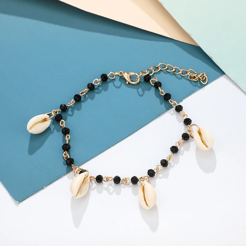 Tocona Boho Shell Черный бисером ножной браслет для женщин цепи талисманы ножная цепочка вечерние ювелирные изделия подарок 8253