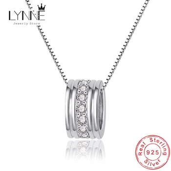 New Fashion 925 Sterling Silver Rotatable Round Zircon Pendants Neckalces&Choker Elegant Rhinestone Necklace Women Jewelry Gift