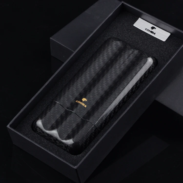 COHIBA Черный карбоновый глянцевый чехол для сигар коробка 3 трубки держатель для табака карман сигары путешествия Humidor с подарочной коробкой COHIBA Черный карбоновый глянцевый чехол для сигар коробка 3 трубки держатель для табака карман сигары путешествия Humidor с подарочной коробкой