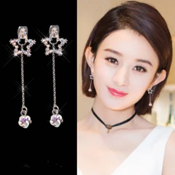 

2019 New Trend Fashion Needle Korean Version Of The Five-pointed Star Crystal Long Earrings Earrings Wholesale
