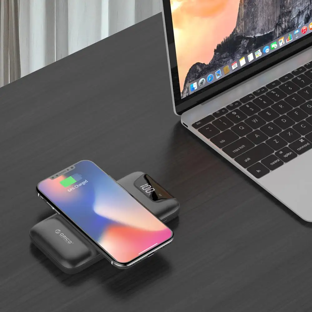 ORICO 10000 мАч Внешний аккумулятор, Беспроводная зарядка, двойной USB внешний аккумулятор с ЖК-дисплеем, внешняя батарея для iPhone, samsung, Xiaomi