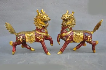 

wedding decoration Chinese Feng Shui bronze Cloisonne Gilt Kylin Kirin Chi-Lin Kilin Animal statue