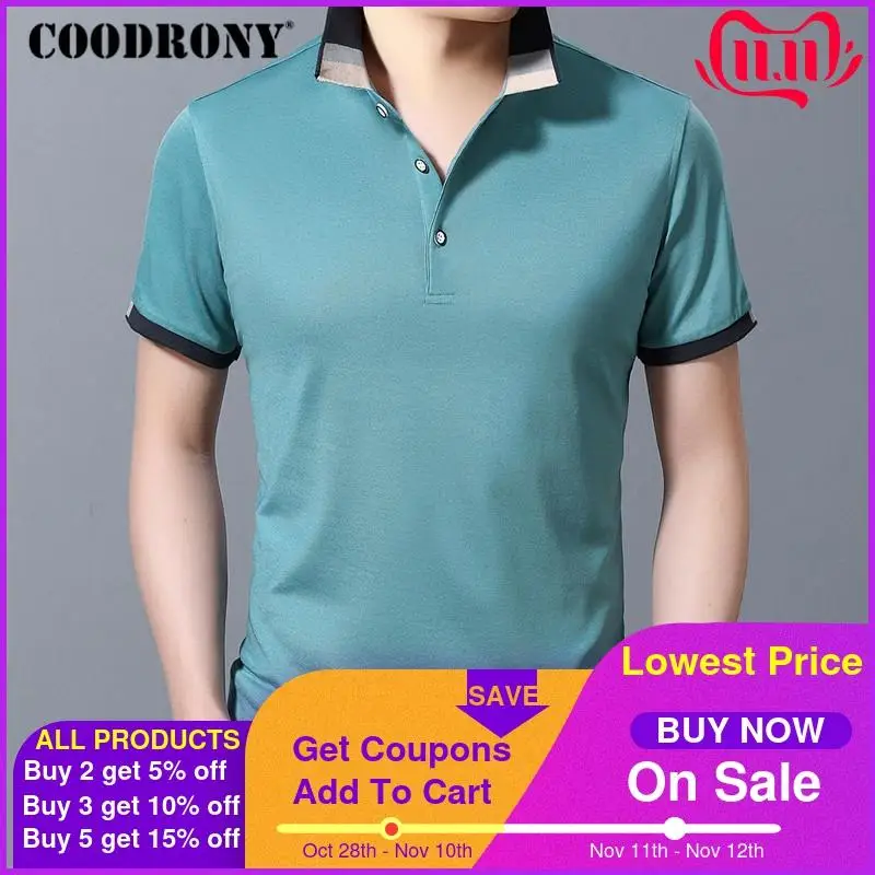

COODRONY Brand Business Casual T-Shirt Men Fashion Collar Tee Shirt Homme Spring Summer Short Sleeve T Shirt Men Clothing C5058S