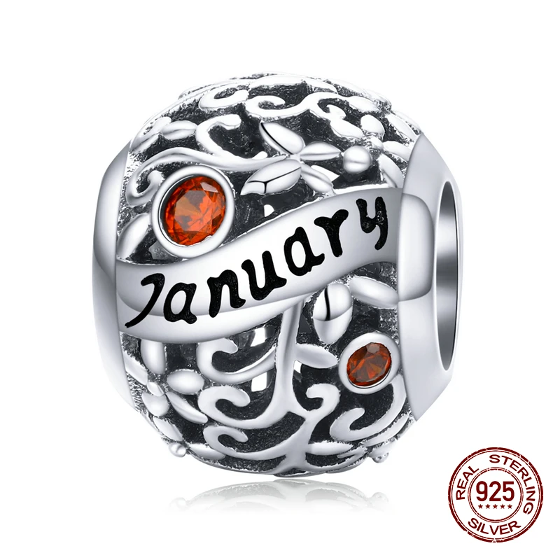 new Genuine 925 sterling silver twelve birthstone charm fit original Pandora beads bracelet charms women jewelry luxury making - Цвет: January