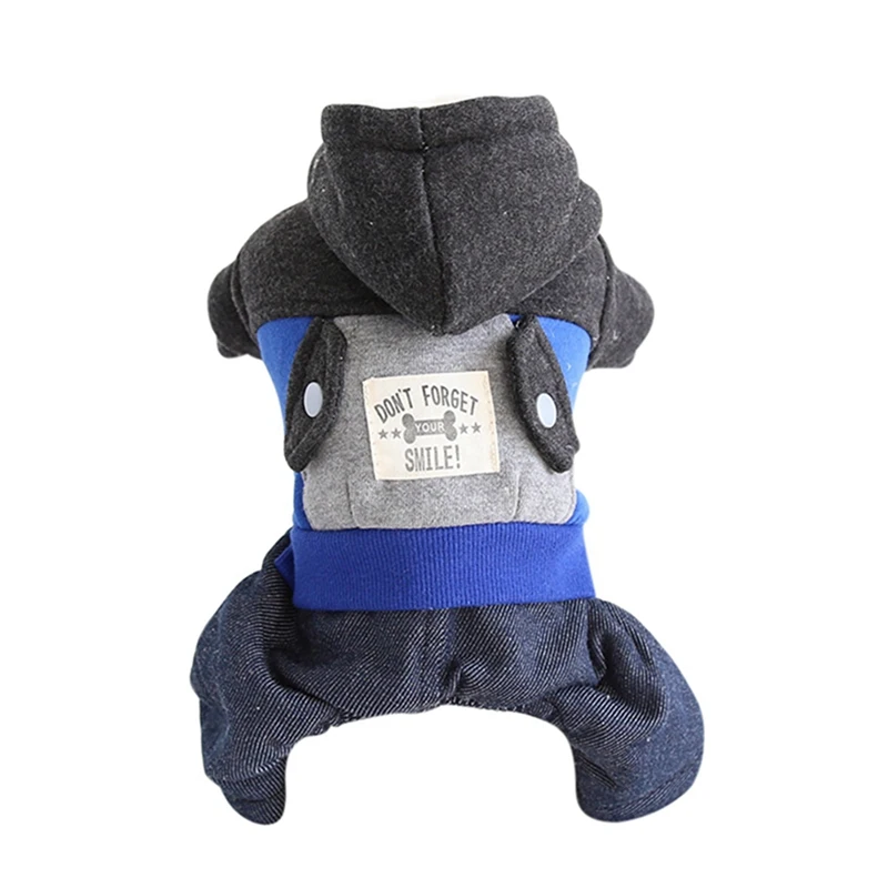 Pet Fleece Jumpsuit Cool Dog Clothes Denim 4-legged One-piece Jacket With Pockets For Autumn And Winter Dog Color-patched