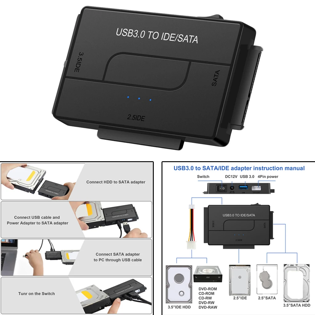 Внешний адаптер SATA/IDE к USB 3 0 функция One Touch резервного копирования восстановление