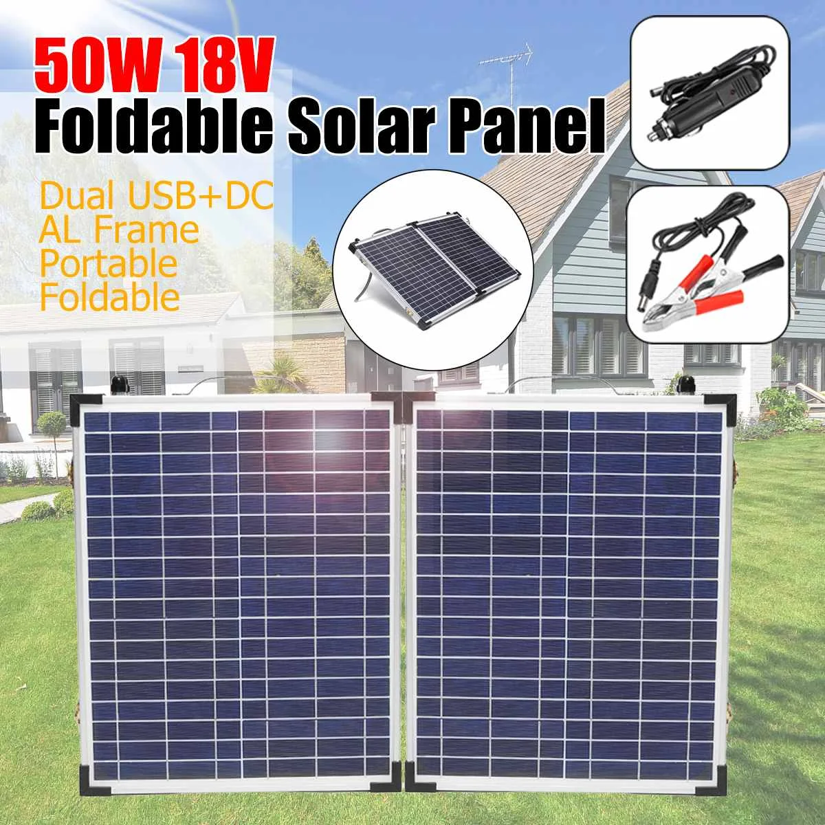 

50W 18V Foldable Portable Solar Panel Monocrystalline cells battery charger with Car Charger for Outdoor Camping Waterproof