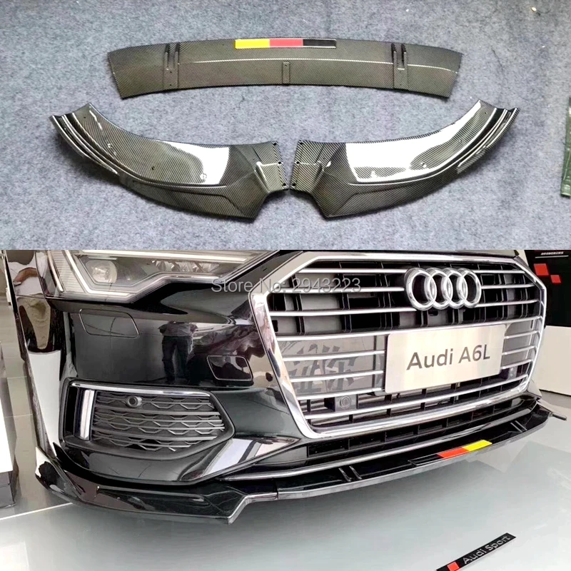 

3Pcs ABS Plastic Fake Carbon Fiber Front Lip Splitters Bumper Aprons Cup Flaps Spoiler For AUDI A6 S6 C7 C7.5 2017 2018 2019