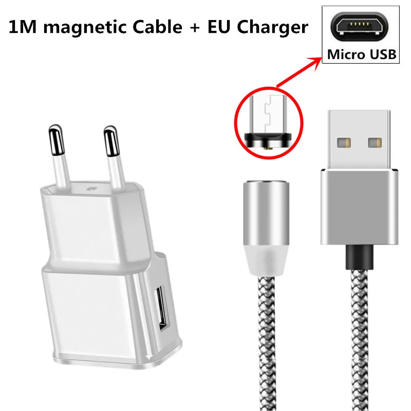 EU Charge and micro Магнитный usb-кабель для быстрой зарядки samsung huawei p20 lite Pro p8 p9 lite mini Y3 Y5 Y6 II honor 8x 8a EU Xiaomi зарядное устройство - Цвет: EU Charge and micro
