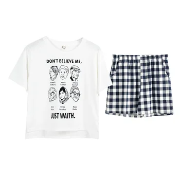 

QWEEK Cotton Pajamas Plus Size Women Funny Print Pijama Set Pyjama Home Clothes for Women Homewear Lounge Wear Summer Sleepwear