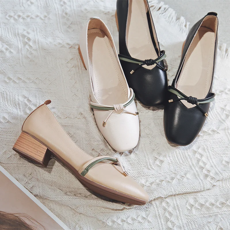 

Coarse With Single Shoe Woman 2020 Fund Concise Sen Woman Small Leather Shoes Shallow Mouth Genuine Leather Women's Shoes