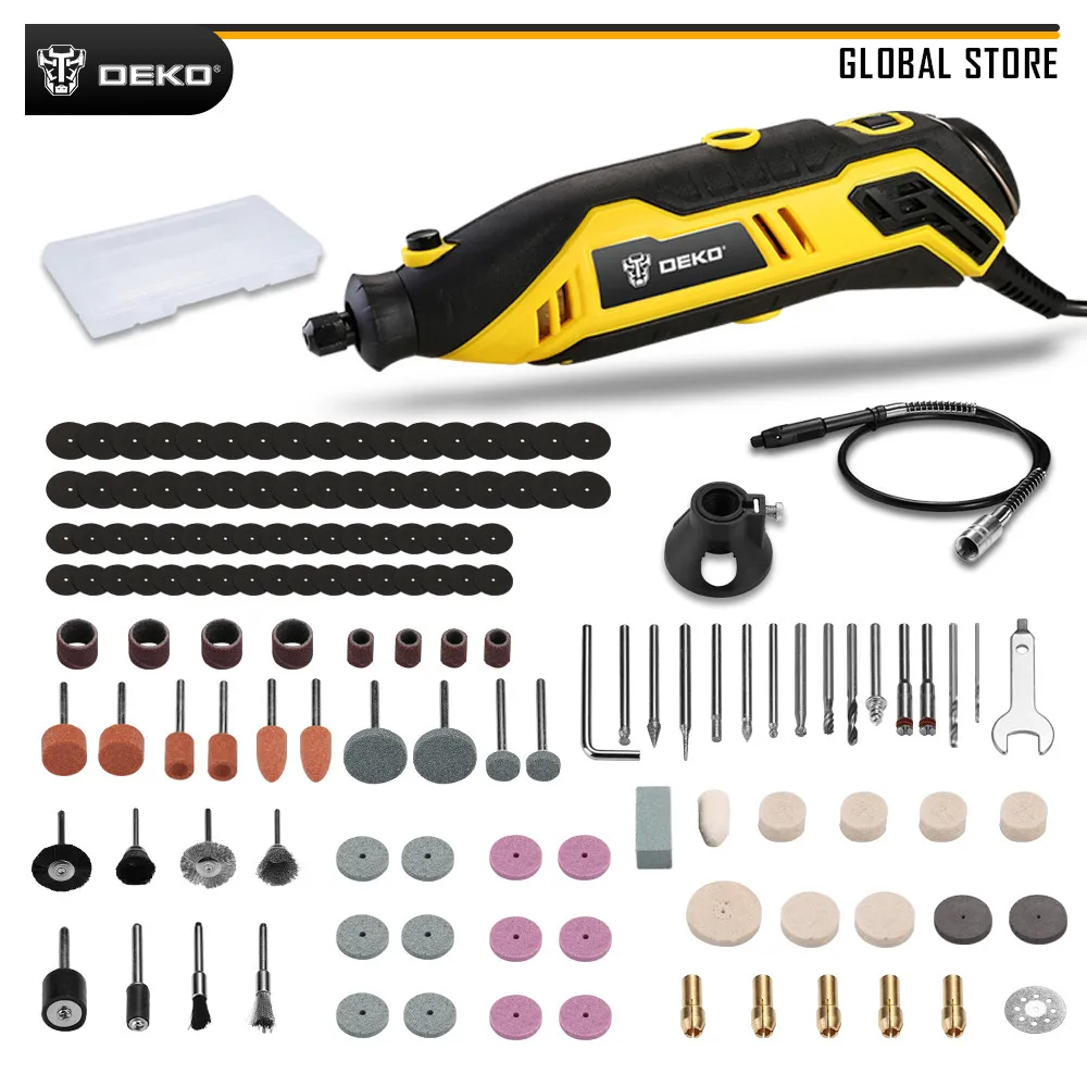 Skup DEKO DKRT01 220V zmienna prędkość mini młynek elektryczne cięcie polerowanie wiercenie obrotowe narzędzie z akcesoriami
