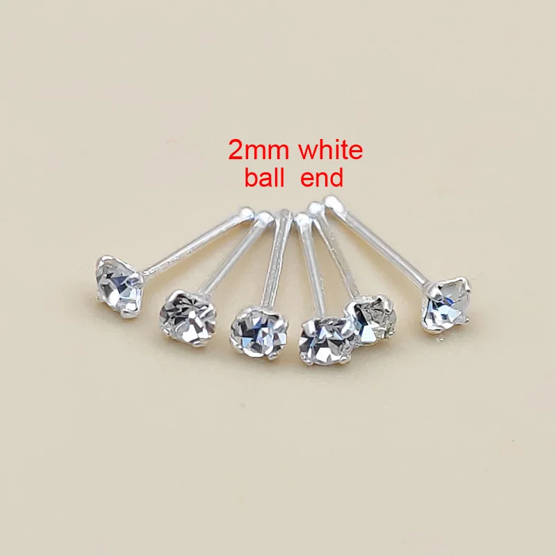 925 Sterling Silver 2mm Clear Crystal nose Stud Nose Piercing Pin body jewelry 20pcs/pack 3