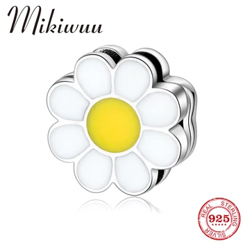 

White Enamel Sun Flower Charm 925 Sterling Silver Clips Beads fit Original Reflection Watch Bracelets Jewelry Making for Women
