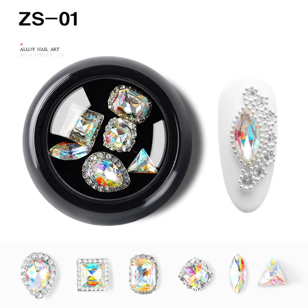 1 коробка 3D Алмазный Декор металлический смешанный дизайн для ногтей стразы кристаллы Маникюр кольцо с орнаментом Корона Бант дизайн ногтей ювелирные изделия DIY камни - Цвет: ZS-01